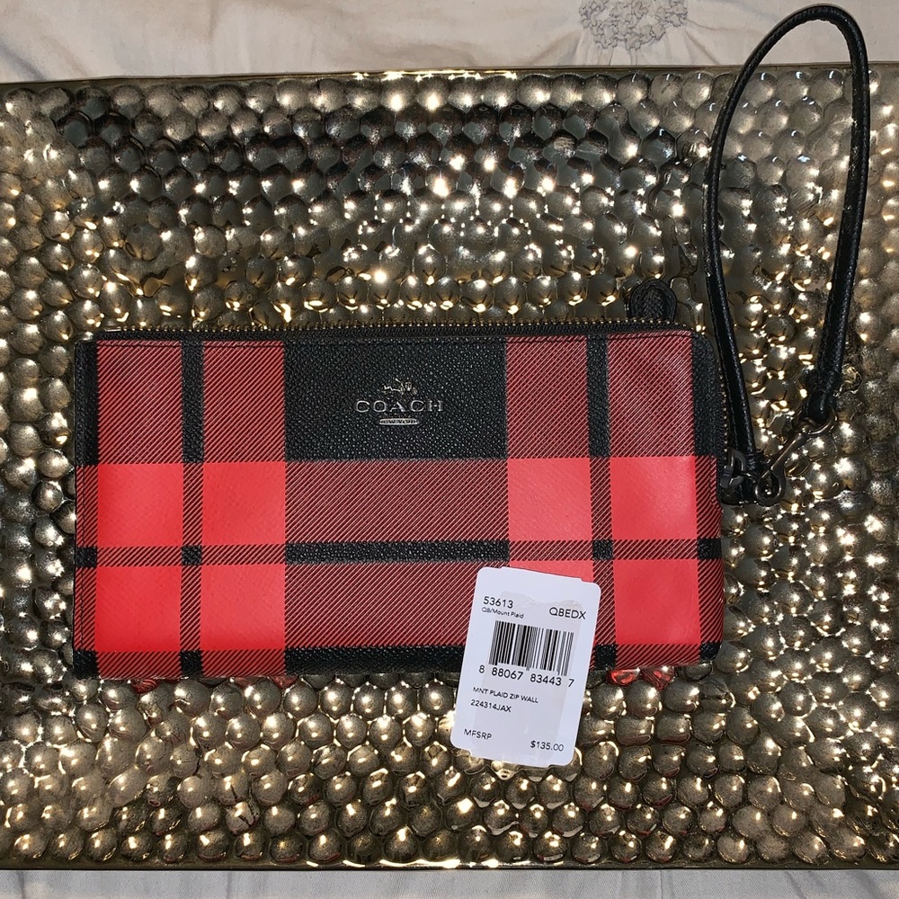 NWT Coach Leather Plaid Zip Wallet/Wristlet